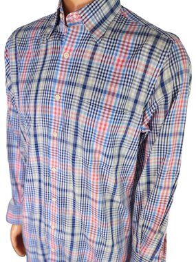 Bullock & Jones Men's Blue Red Gingham Check Long Sleeve Shirt Size M Medium
